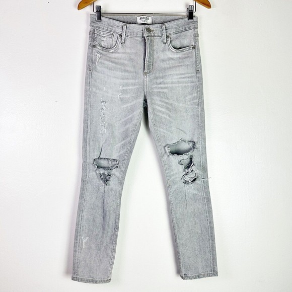 Agolde Sophie Jeans Women's Sz 26 High Rise Skinny Crop Gray Distressed - Picture 2 of 14